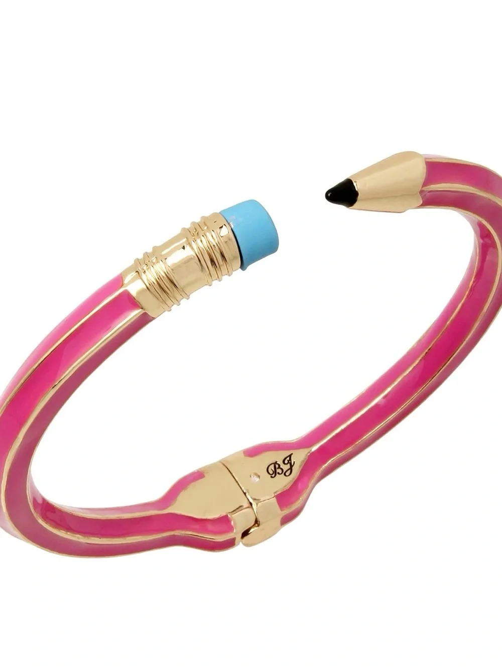 Betsey Johnson Hot Pink Enamel Charm Bangle with Gold Accents